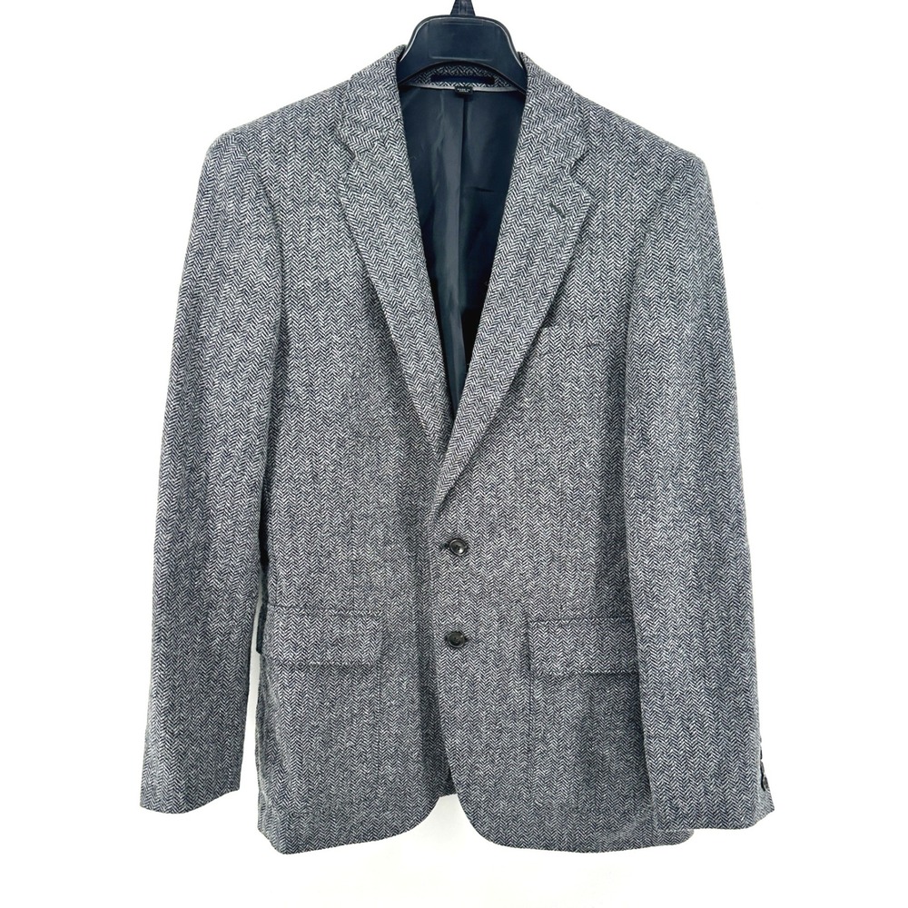 J.Crew Ludlow Blazer Mens 40R Grey Herringbone Slim Fit British Moon Wool Cotton